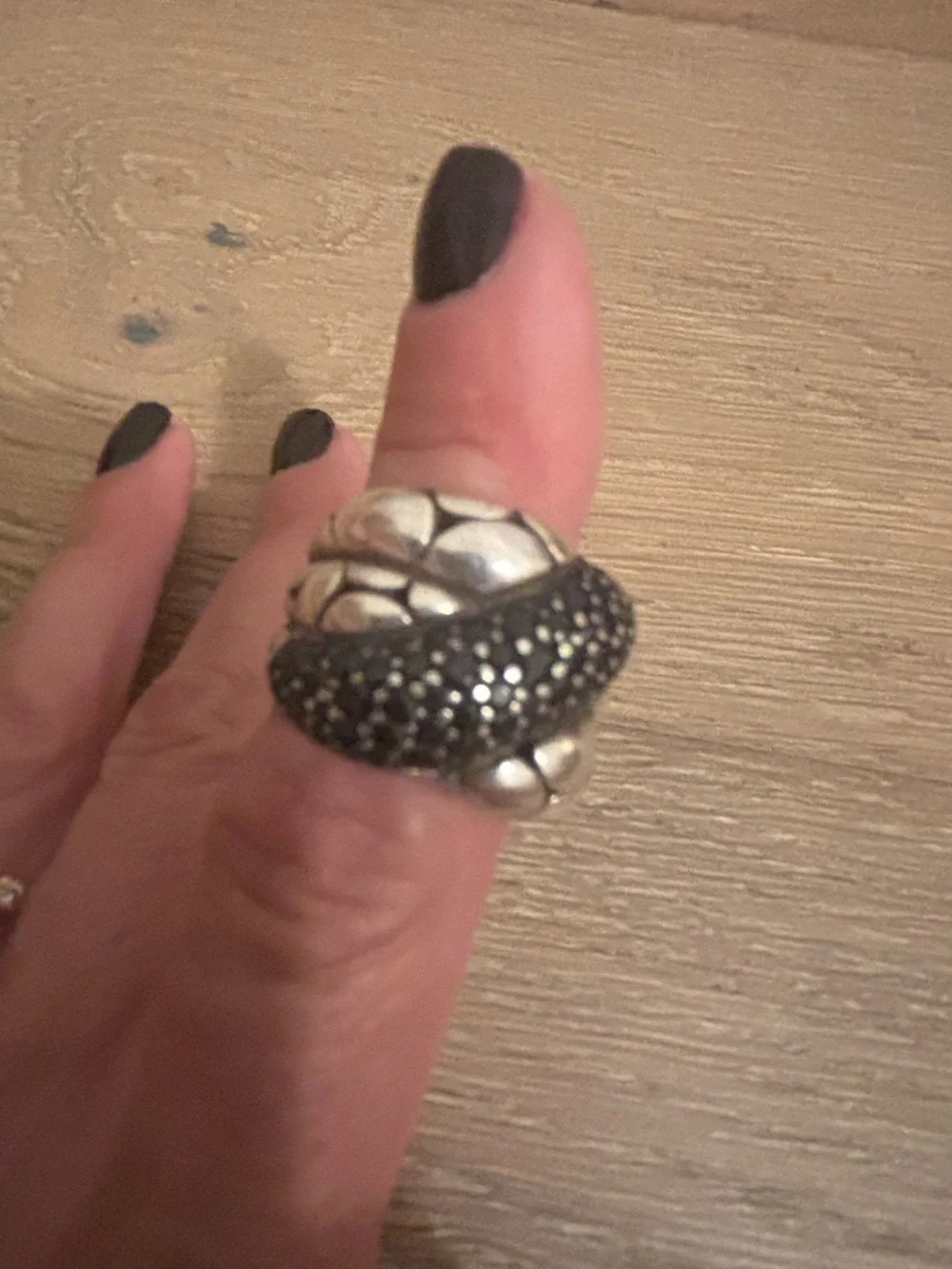 John Hardy Sterling Silver Black Pave Ring Size 8.25 925